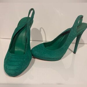 Brian Atwood Size 9 Green Snake Skin Slingbacks